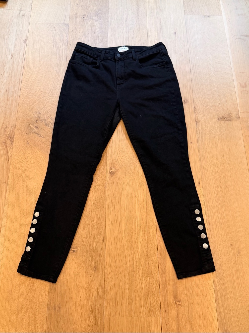 L’Agence Black Skinny Jeans Snap Hem Size 31 Made in USA